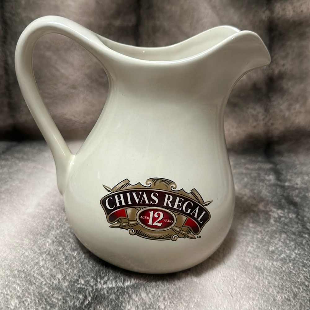 Chivas Regal aged 12 years Water Pitcher White Ceramic Handled Pub Jug Vintage